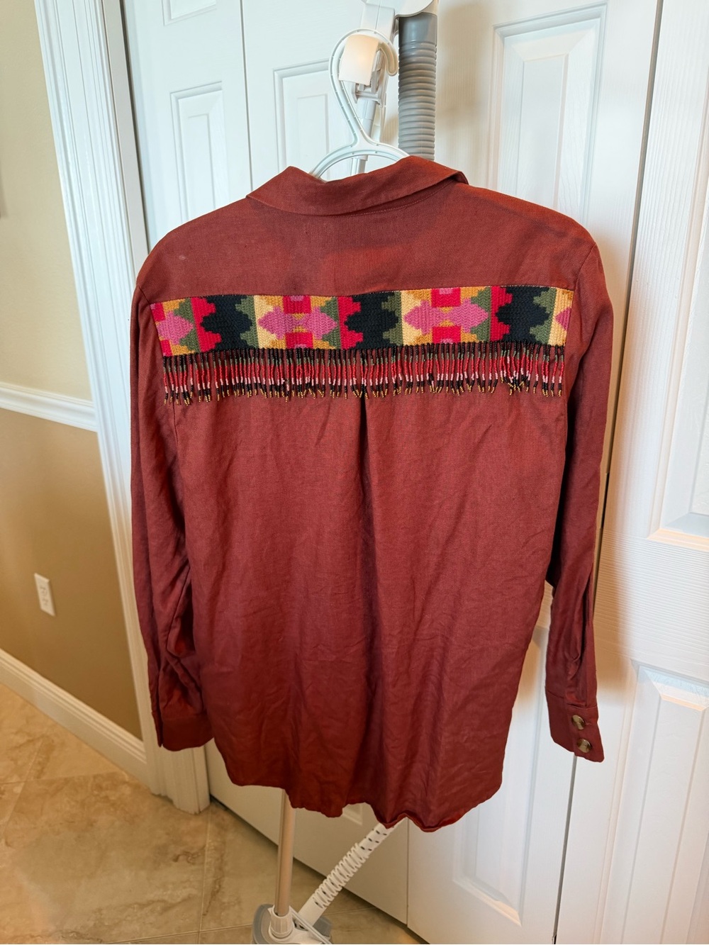 FARM Rio Rust Button-Down Shirt with Multicolor Fringe Yoke - Picture 2 of 2